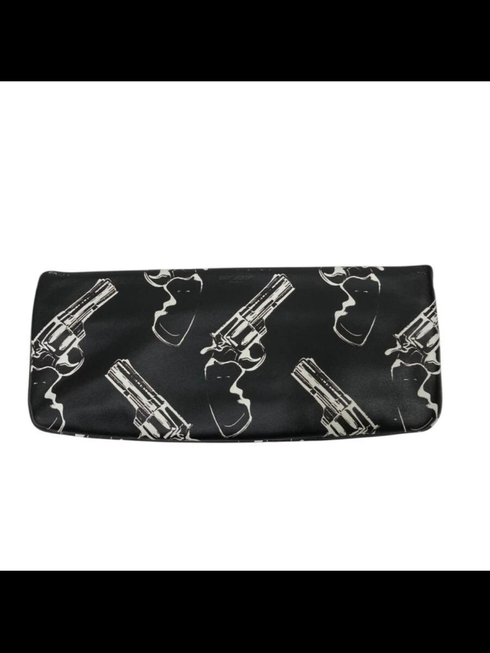 Yves Saint Laurent Black Clutch with White Revolver Print